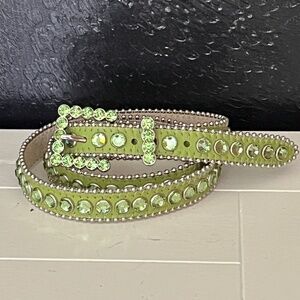 NWOT B.B. Simon Alegra Green Peridot Rhinestone Leather Belt Sz 32 34 Swarovski